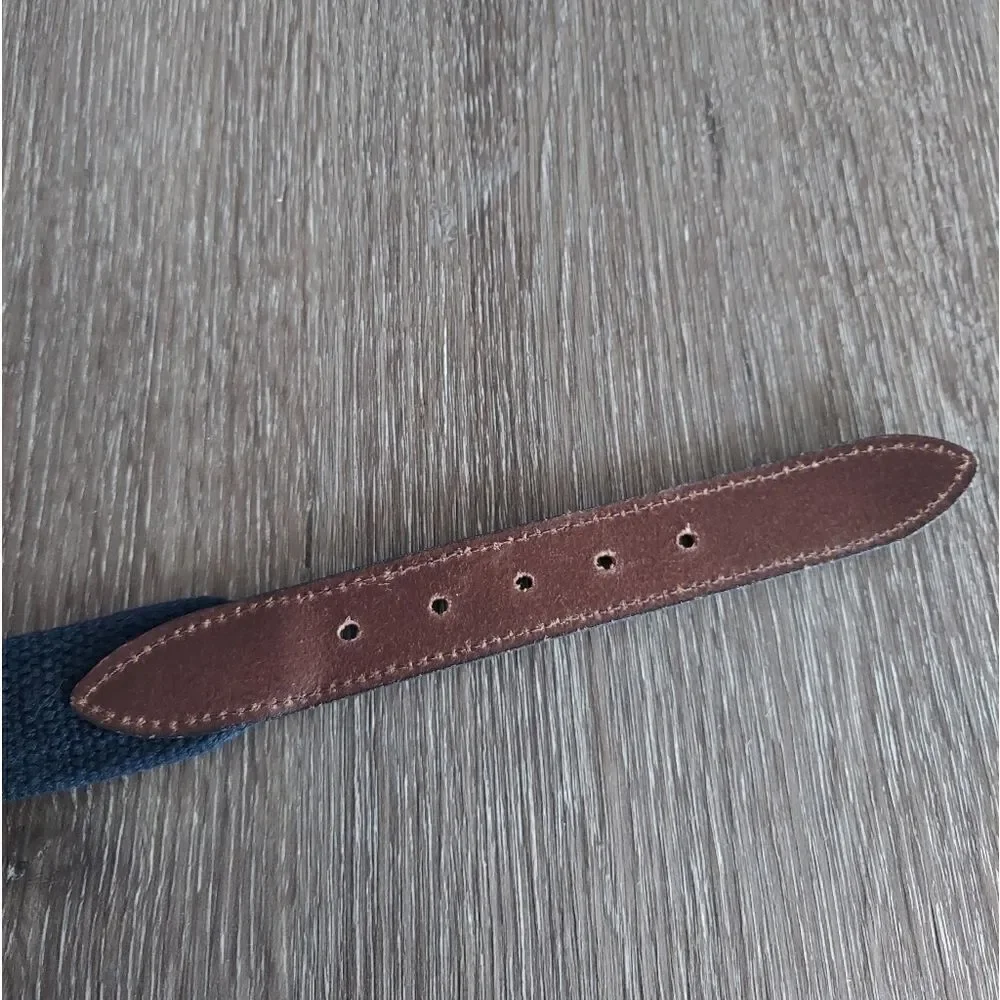 Vineyard Vines Rainbow Trout Ribbon Brass Leather Belt Brown Navy Size 28
